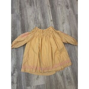 LALI Girls Tulip Yellow Gingham Embroidered Smocked Long Sleeve Dress Size 6y
